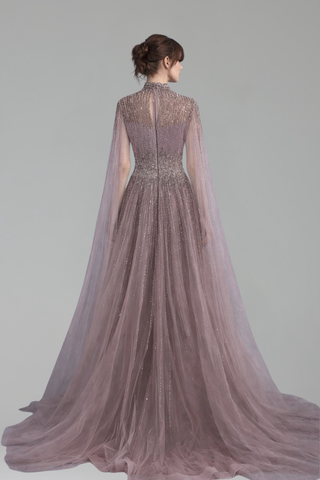 Modest Beaded Cape Dress - LAROSABRIDE