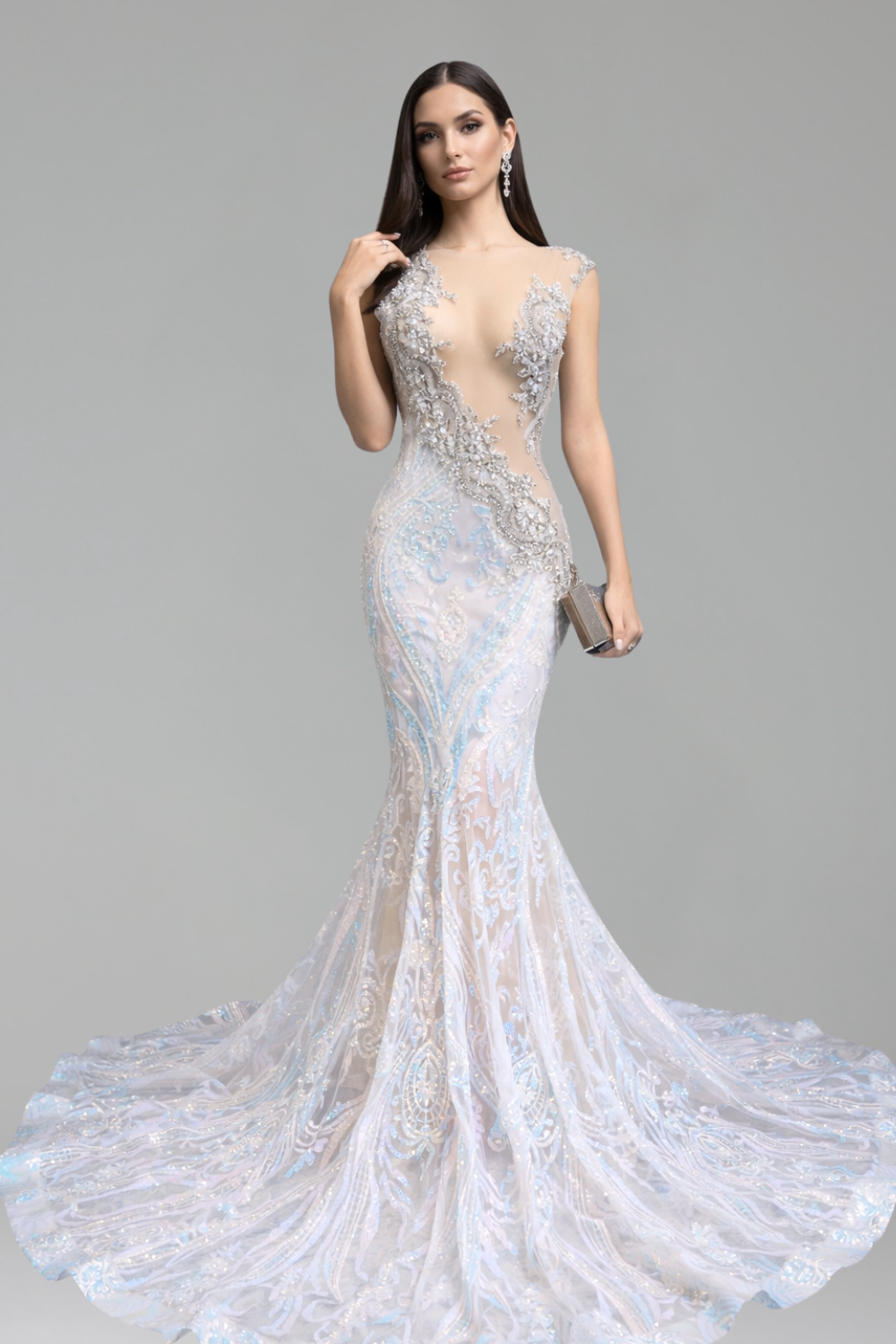 Illusion Lace Sequin Mermaid Gown - LAROSABRIDE