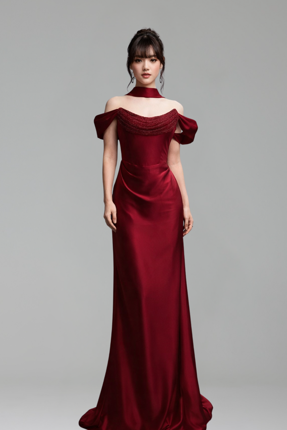 Wine Red Satin Dress Elegant - LAROSABRIDE