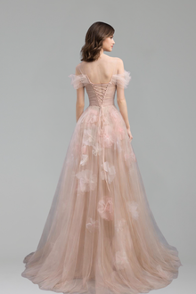 Beaded Appliqué A-Line Dress-Larosabride