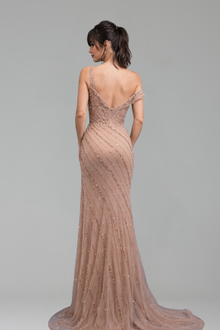 Beaded Mermaid Gown with Side Slit - LAROSABRIDE