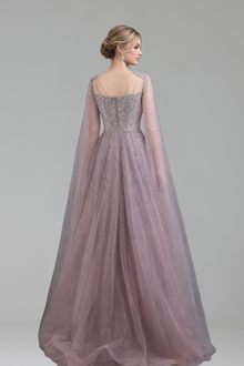 Beaded Tulle A-Line Gown-Larosabride