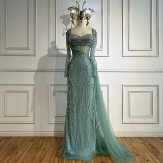 Ships in 2 to 5 Days - Customized 2025 Saudi Nude Beaded Crystal Arabic Evening Dress with Overskirt – Gown for Formal Occasions