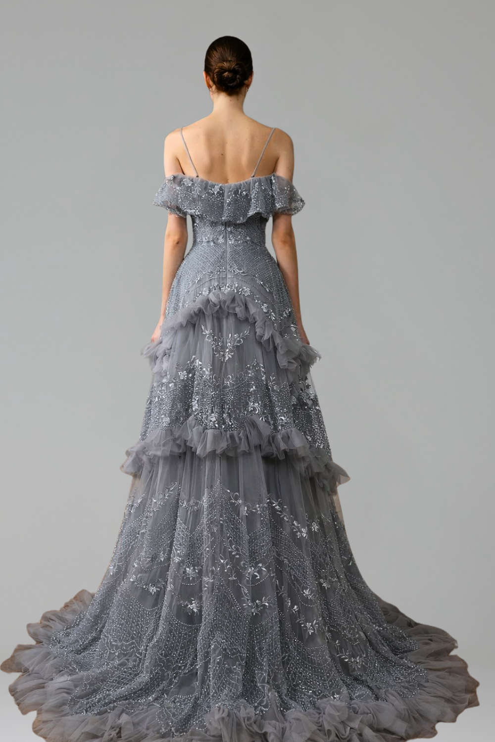 Off-Shoulder Beaded A-Line Dress-Larosabride