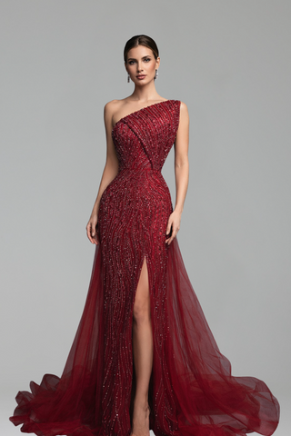 One-Shoulder Beaded Gown