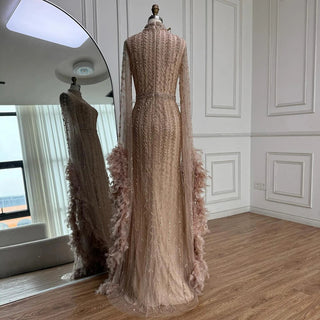 Rose-Gold Feathered Sparkle Gown