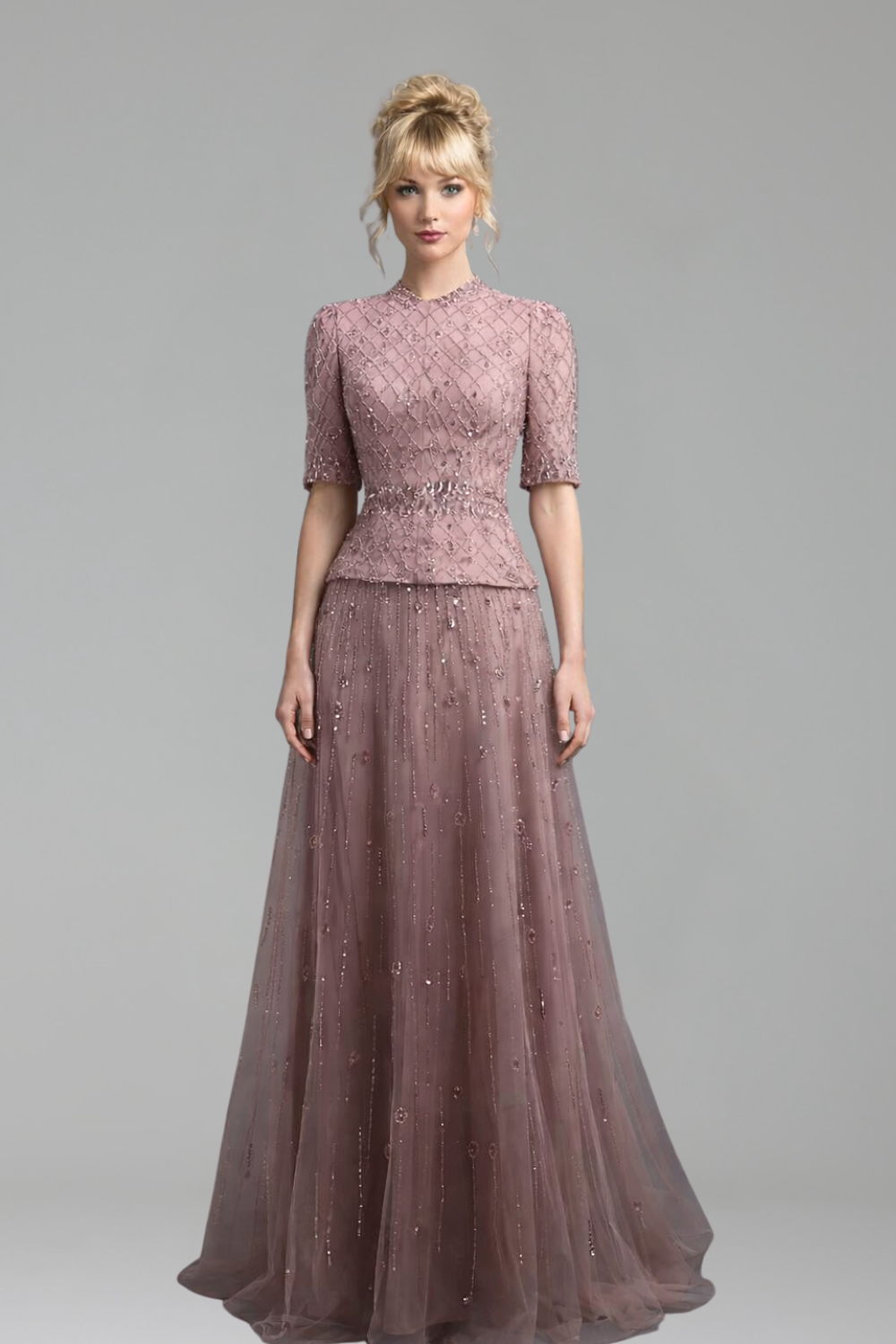 Blush Embellished Peplum Evening Gown - LAROSABRIDE