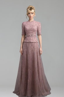 Blush Embellished Peplum Evening Gown - LAROSABRIDE