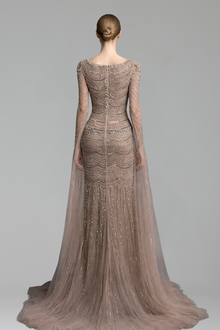 Beaded Mermaid Dress with Cape Sleeves-Larosabride
