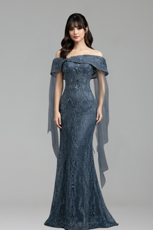 Arabic Blue Lace Off Shoulder - LAROSABRIDE