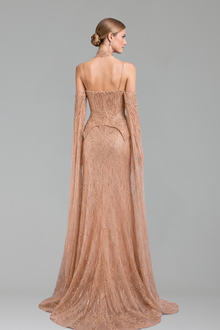Off-Shoulder Crystal Cape Dress-Larosabride
