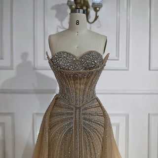 Ships in 2 to 5 Days - Pink Crystal Beaded Mermaid Evening Gown with Overskirt – Customized 2025 Saudi Formal Dress