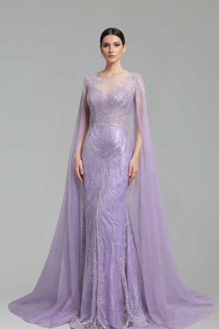 Illusion Cape Detail Gown