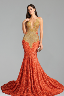 Embellished Illusion Satin Mermaid Gown - LAROSABRIDE