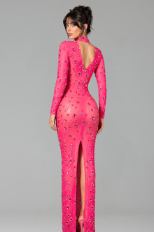 Crystal Embellished Keyhole Bodycon Gown - LAROSABRIDE