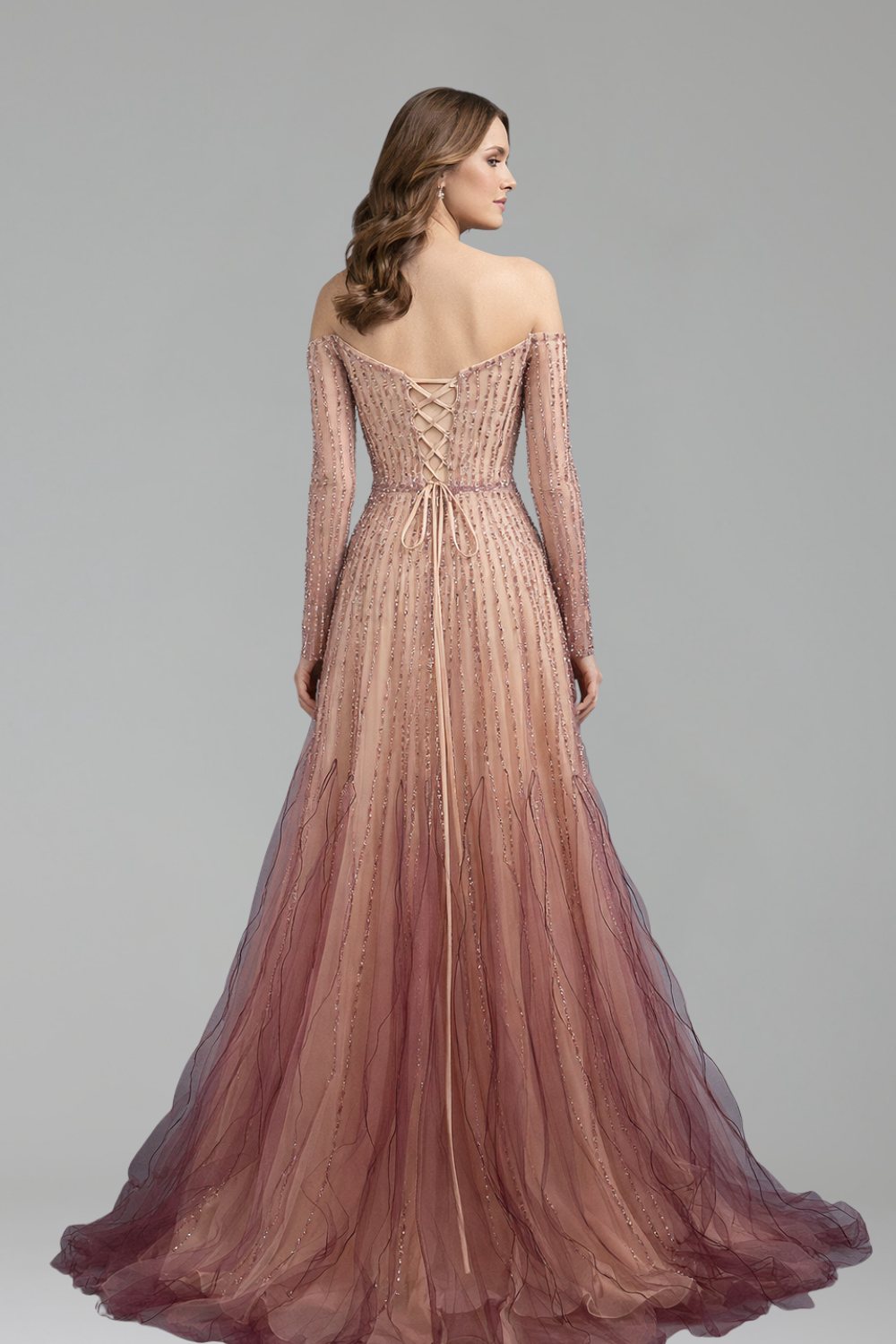 Beaded Off-Shoulder Tulle Gown-Larosabride