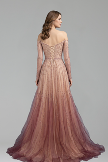 Beaded Off-Shoulder Tulle Gown-Larosabride