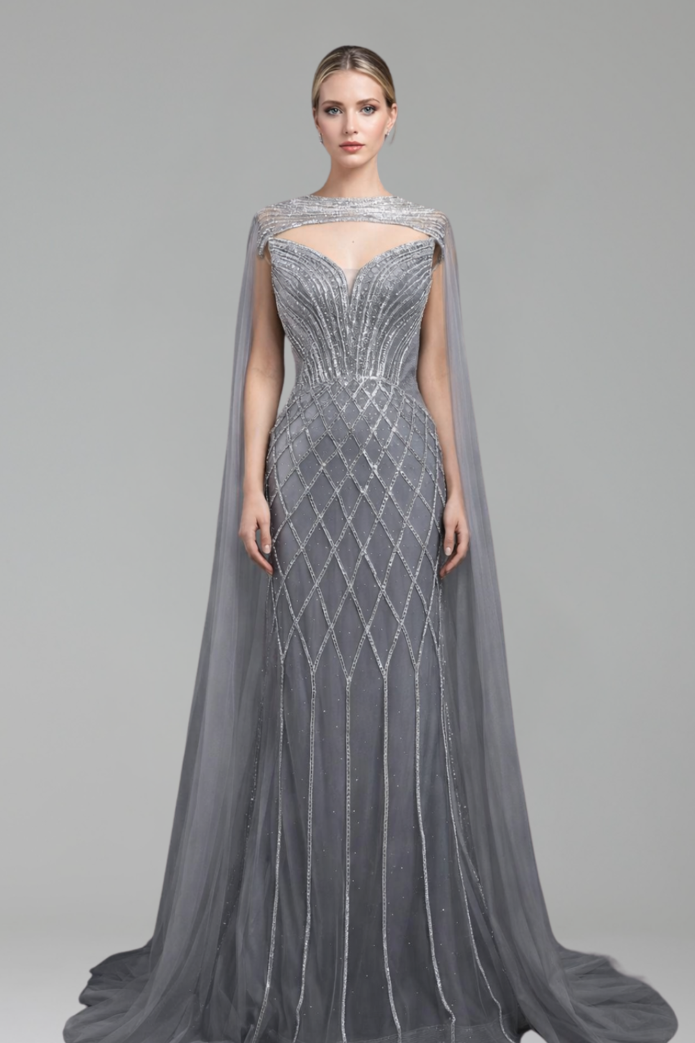 Beaded Cape Mermaid Dress-Larosabride