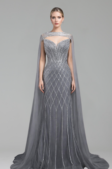 Beaded Cape Mermaid Dress-Larosabride