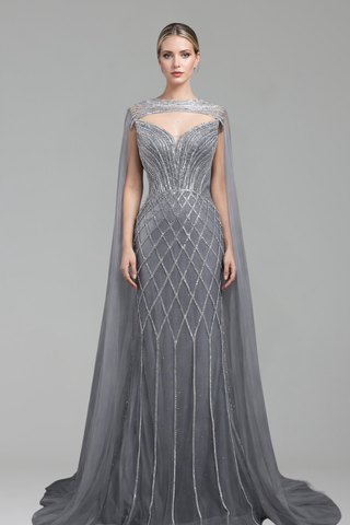 Beaded Cape Mermaid Dress