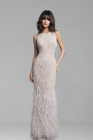 Feather Beaded Midi Dress - LAROSABRIDE