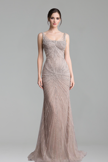 Pearl-Beaded Spaghetti Mermaid Dress-Larosabride