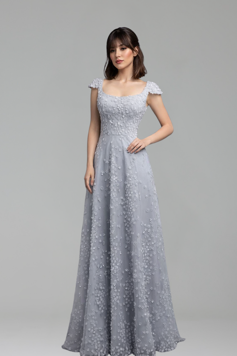 Floral Evening Dress with Square - LAROSABRIDE