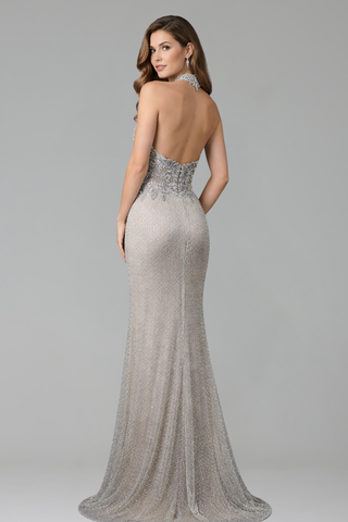Halter Beaded Luxury Evening Dress - LAROSABRIDE