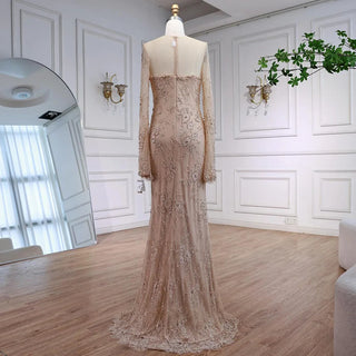 Nude Lace Embellished Gown