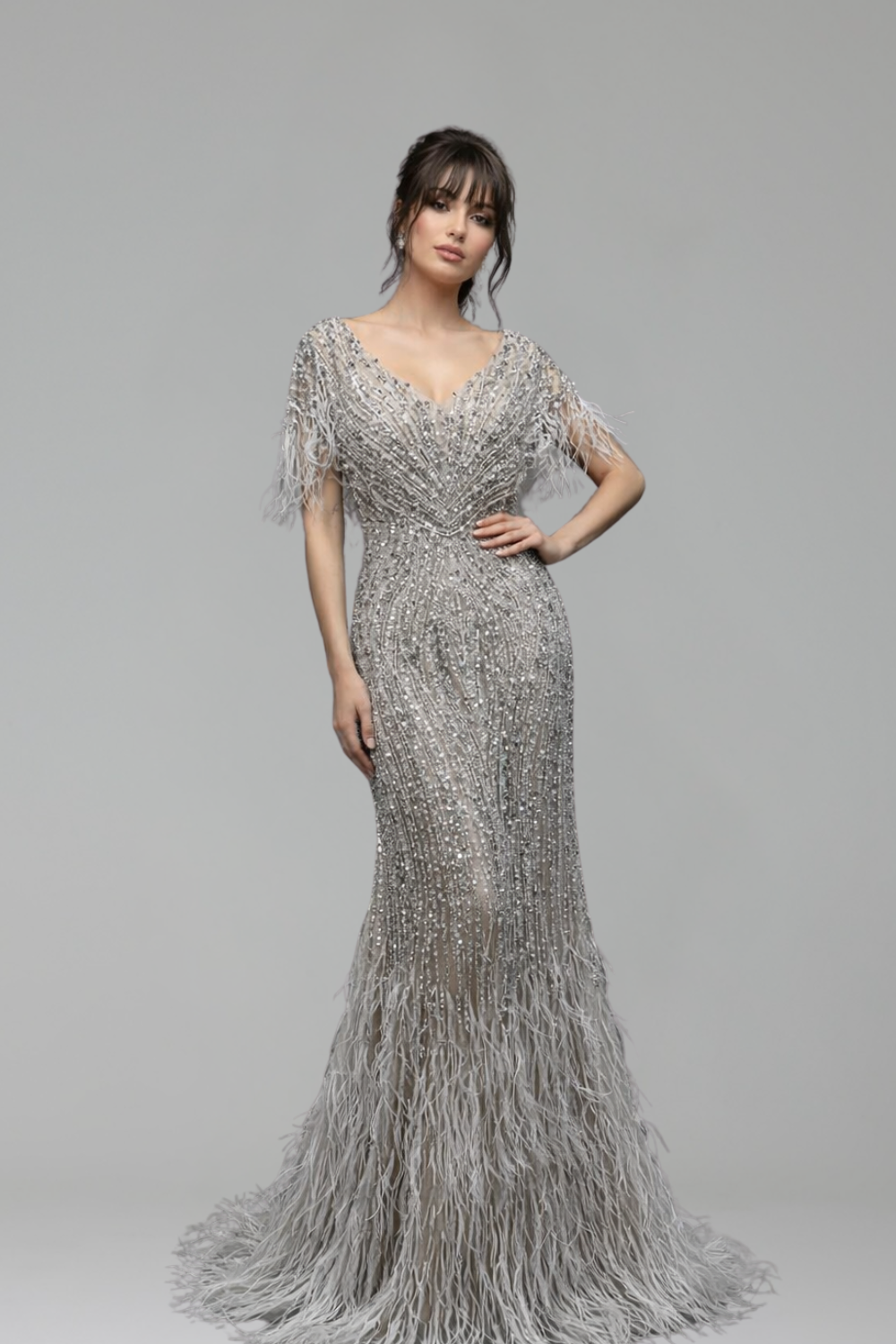 Feather Beaded Dress - LAROSABRIDE