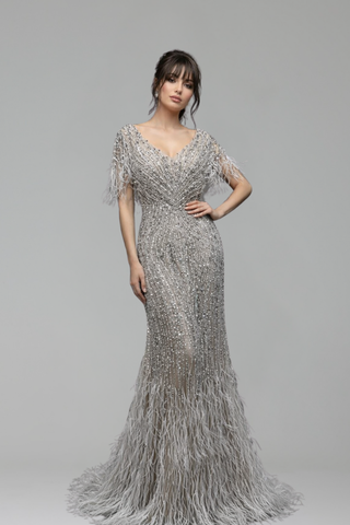 Feather Beaded Dress - LAROSABRIDE