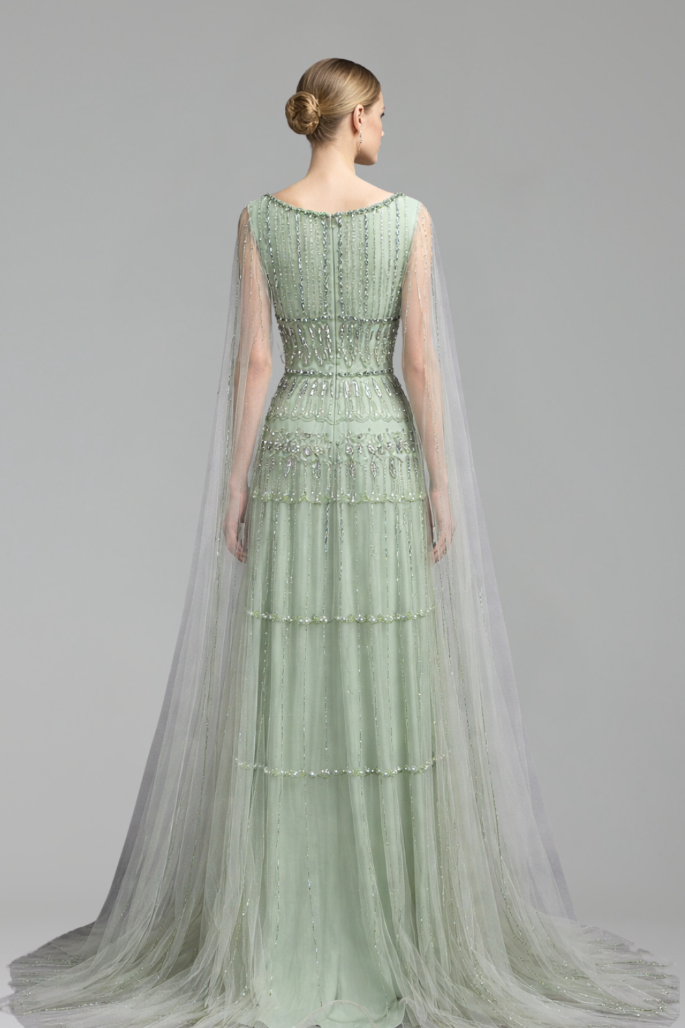 Beaded A-Line Dress with Cape Sleeves-Larosabride
