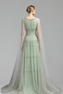 Beaded A-Line Dress with Cape Sleeves-Larosabride