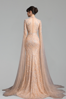Beaded Cape Mermaid Dress - LAROSABRIDE