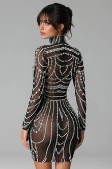 Sheer Crystal Drape High Neck Mini - LAROSABRIDE