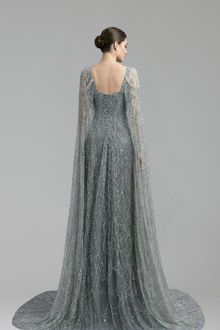 Pearl Beaded Dress with Cape Sleeves-Larosabride