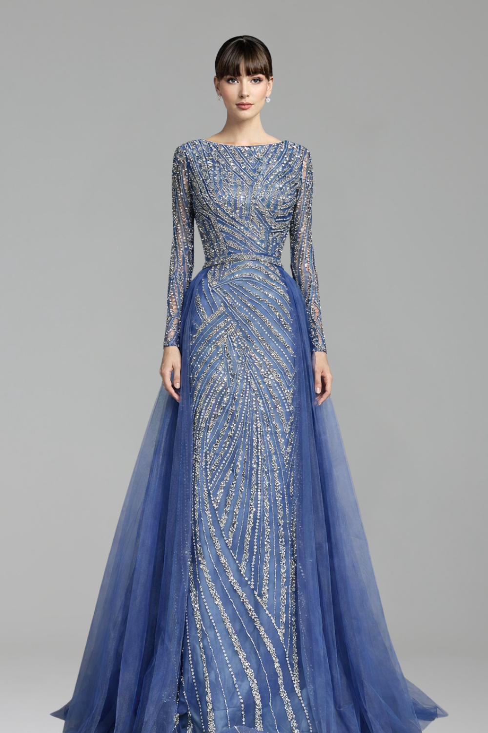 Beaded O-Neck Overskirt Mermaid Dress-Larosabride