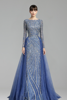 Beaded O-Neck Overskirt Mermaid Dress-Larosabride