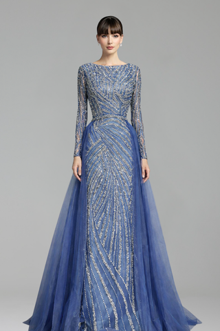 Beaded O-Neck Overskirt Mermaid Dress-Larosabride