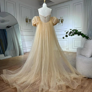 Ships in 2 to 5 Days - 2025 White Beaded Strapless Evening & Wedding Gown with Detachable Puffy Sleeves – Formal Party Dress