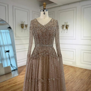 Layered Beaded Mesh Gown