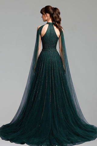 Beaded A-Line Cape Dress - LAROSABRIDE