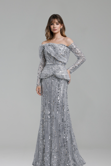 Off Shoulder Beaded Mermaid Dress - LAROSABRIDE