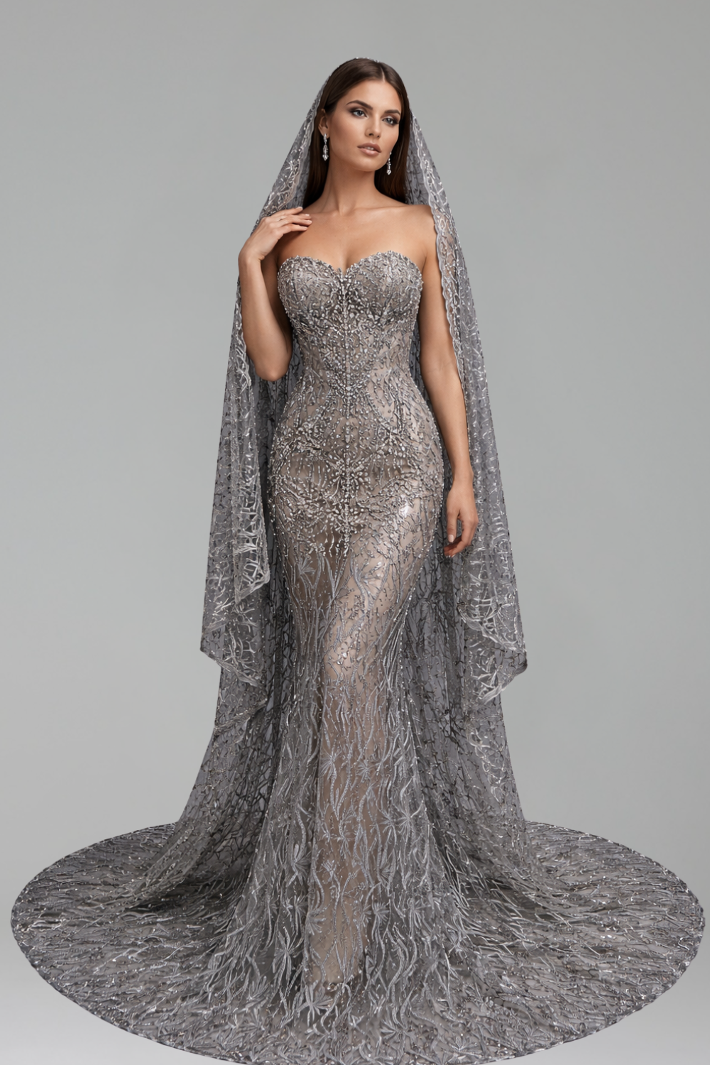 Red Lace Cape Mermaid Gown - LAROSABRIDE