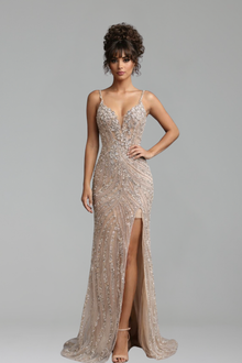 Nude Luxury Beaded High Slit - LAROSABRIDE