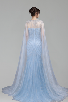 Beaded Spaghetti Strap Cape Dress - LAROSABRIDE