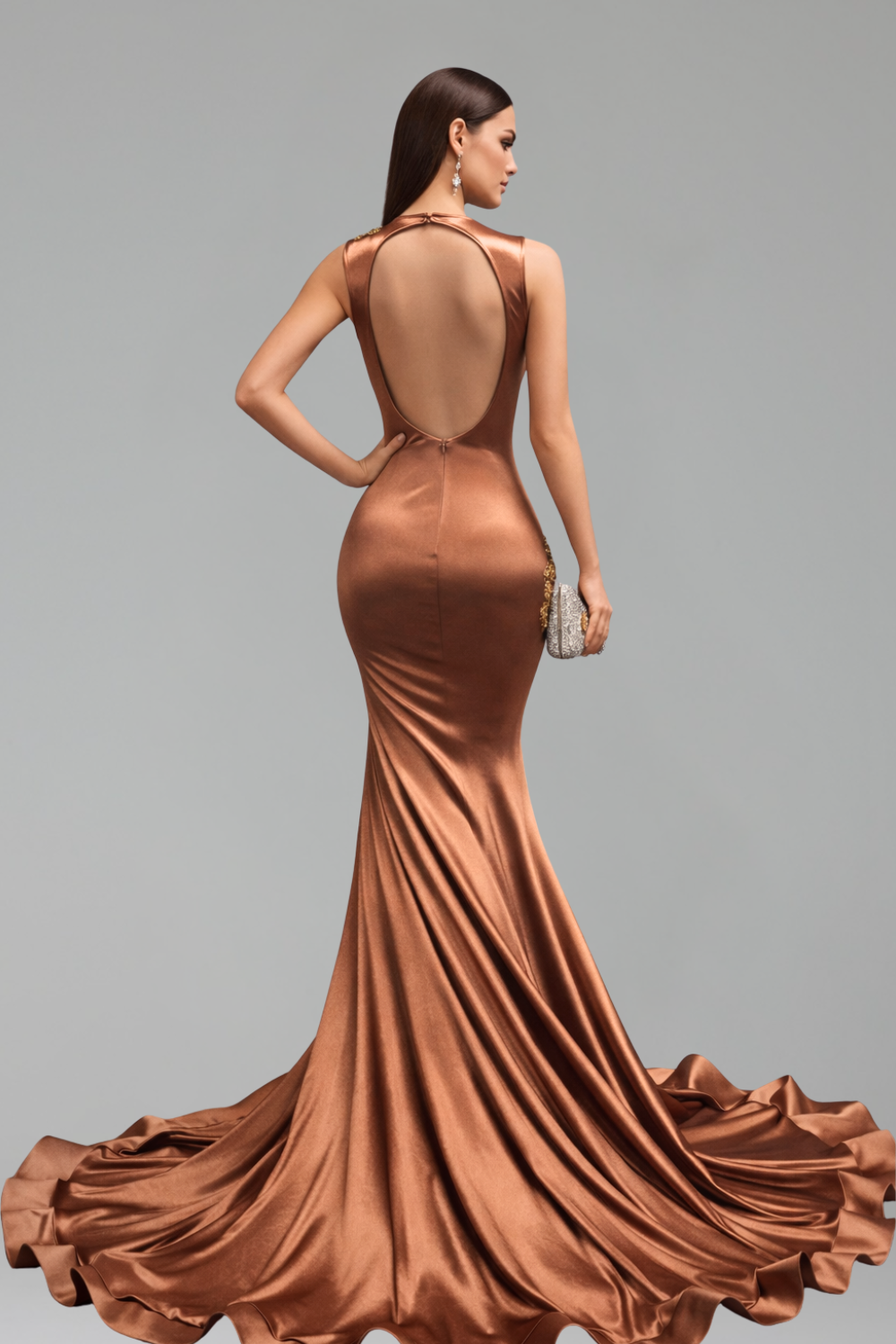 Sheer Appliqu� Mermaid Satin Gown - LAROSABRIDE