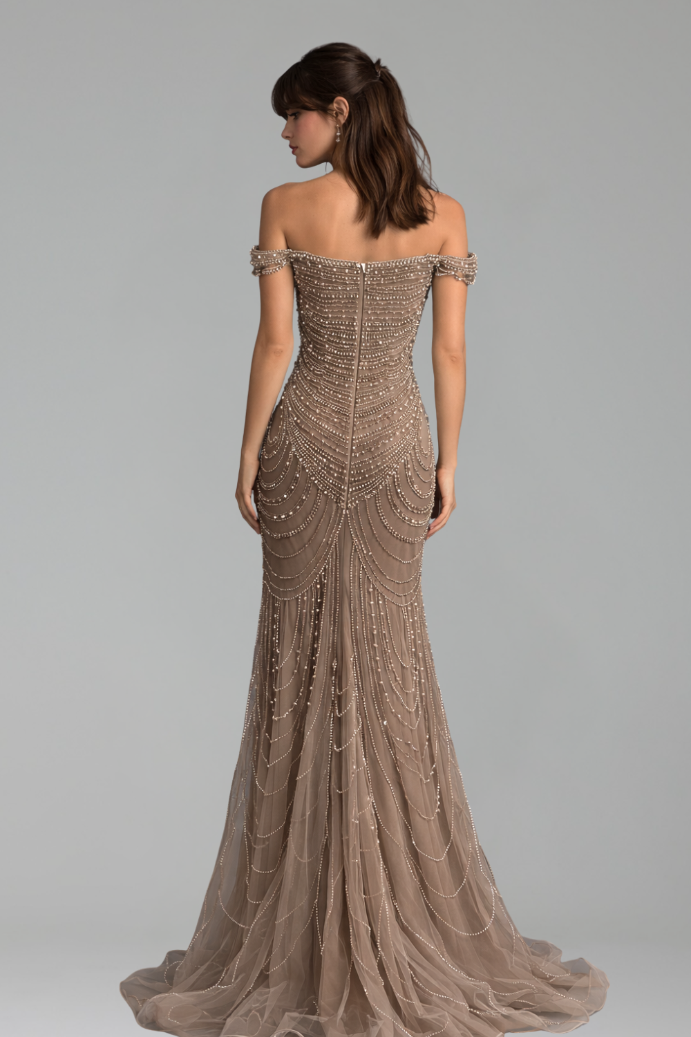 Off Shoulder Pearl Mermaid Dress - LAROSABRIDE