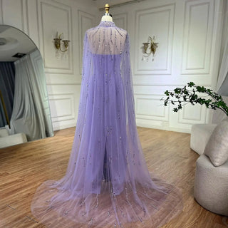 Ships in 2 to 5 Days - Elegant Lilac Strapless Evening Gown – Luxury Beaded Dress with Long Cape for Parties