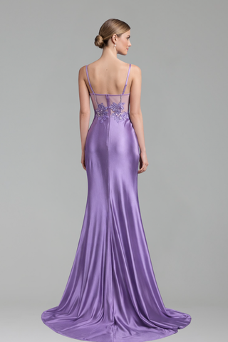 Beaded Satin Split Dress
